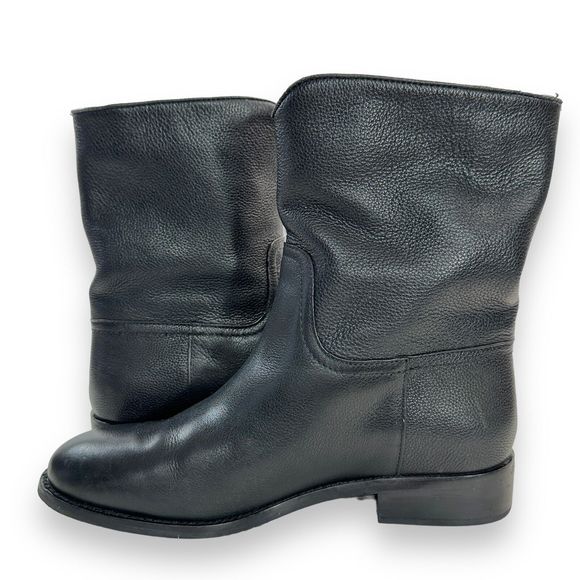 Tory Burch Boots Size 7 M Black Leather Gold Logo Hallie Mid Shaft Short Riding - Picture 6 of 13